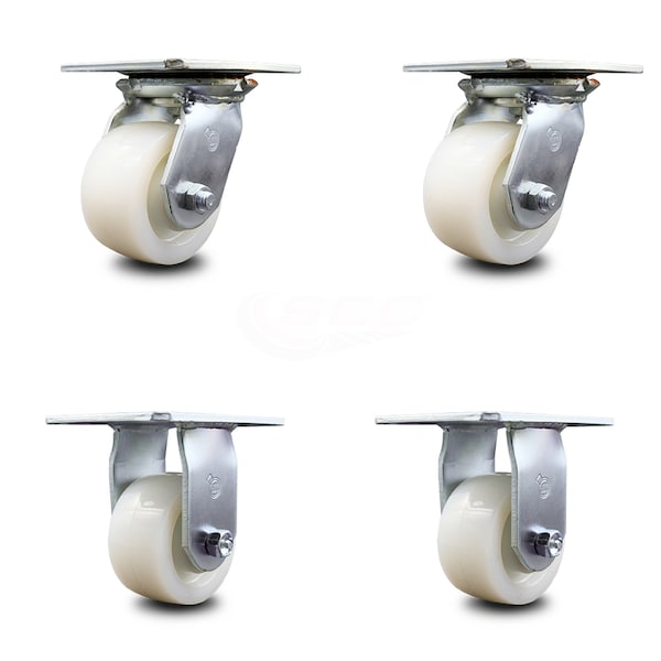 4 Inch Nylon Caster Set with Ball Bearings 2 Swivel 2 Rigid